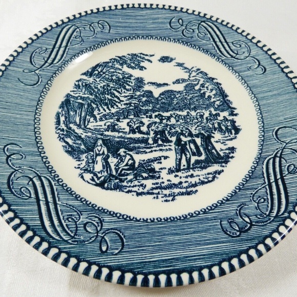 VTG Royal China Currier & Ives Blue Transferware bread & butter plate 6.5" - Picture 1 of 4